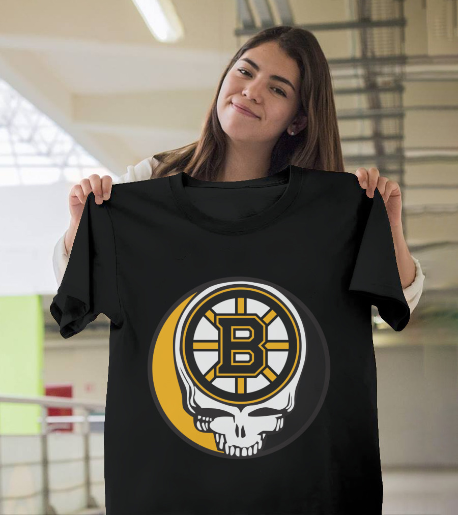 Boston Bruins And Grateful Dead Skull Logo Fusion T-Shirt