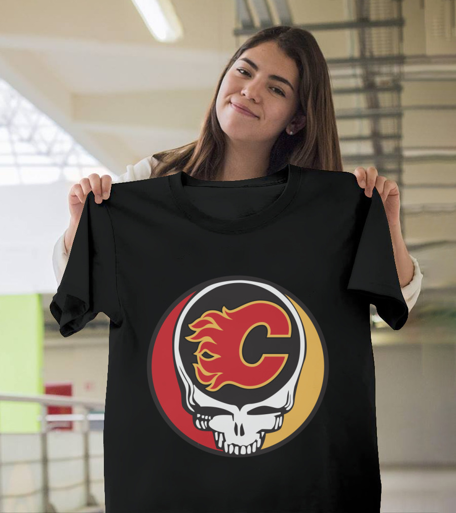 Grateful Dead Calgary Flames Fans Skull Logo Collaboration T-Shirt