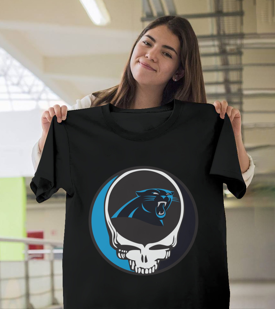 Carolina Panthers Fans Grateful Dead Skull Logo Fusion T-Shirt