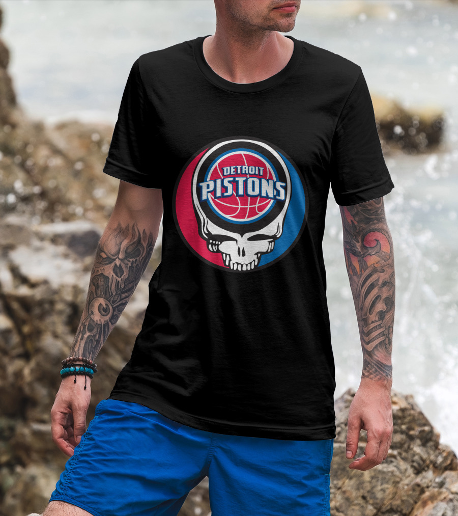 Grateful Dead Skull Design With Detroit Pistons T-Shirt