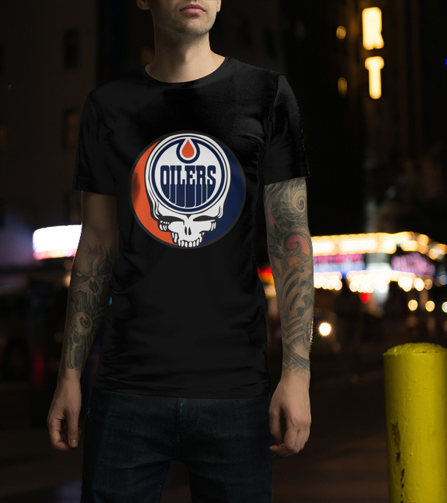 Grateful Dead Skull With Edmonton Oilers Logo And Colors For Fans T-Shirt
