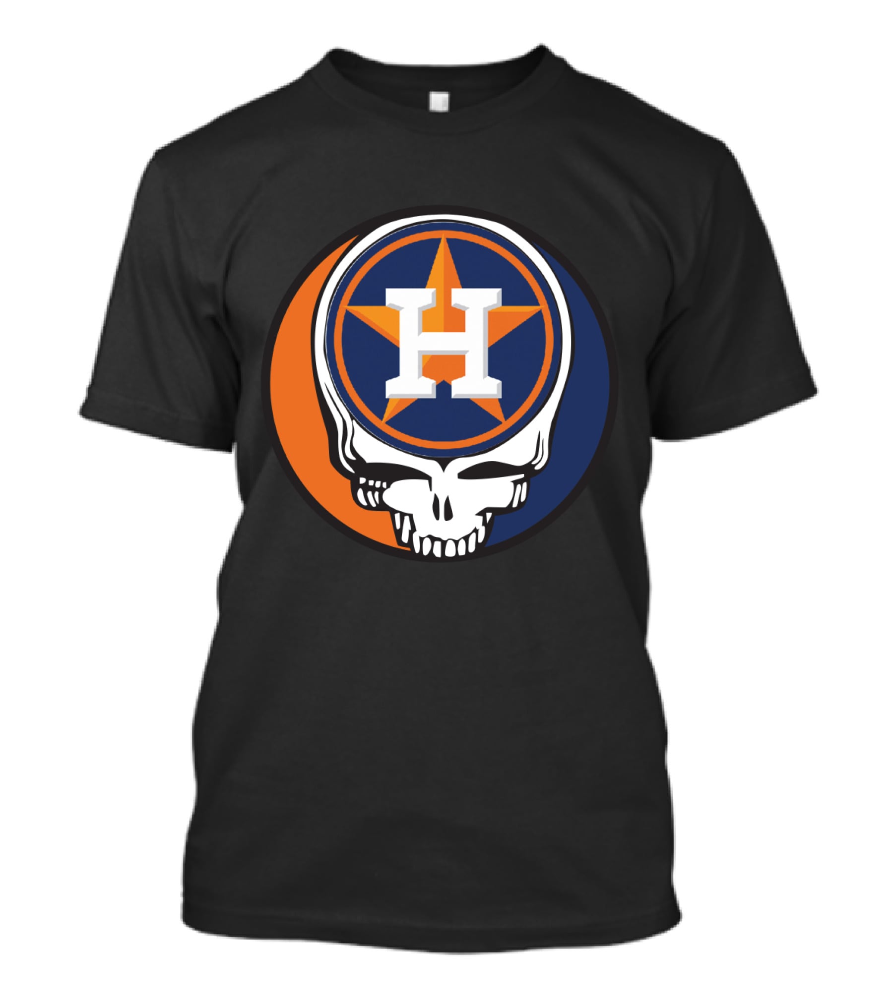 Grateful Dead Skull With Houston Astros Logo And Star In Orange And Blue T-Shirt