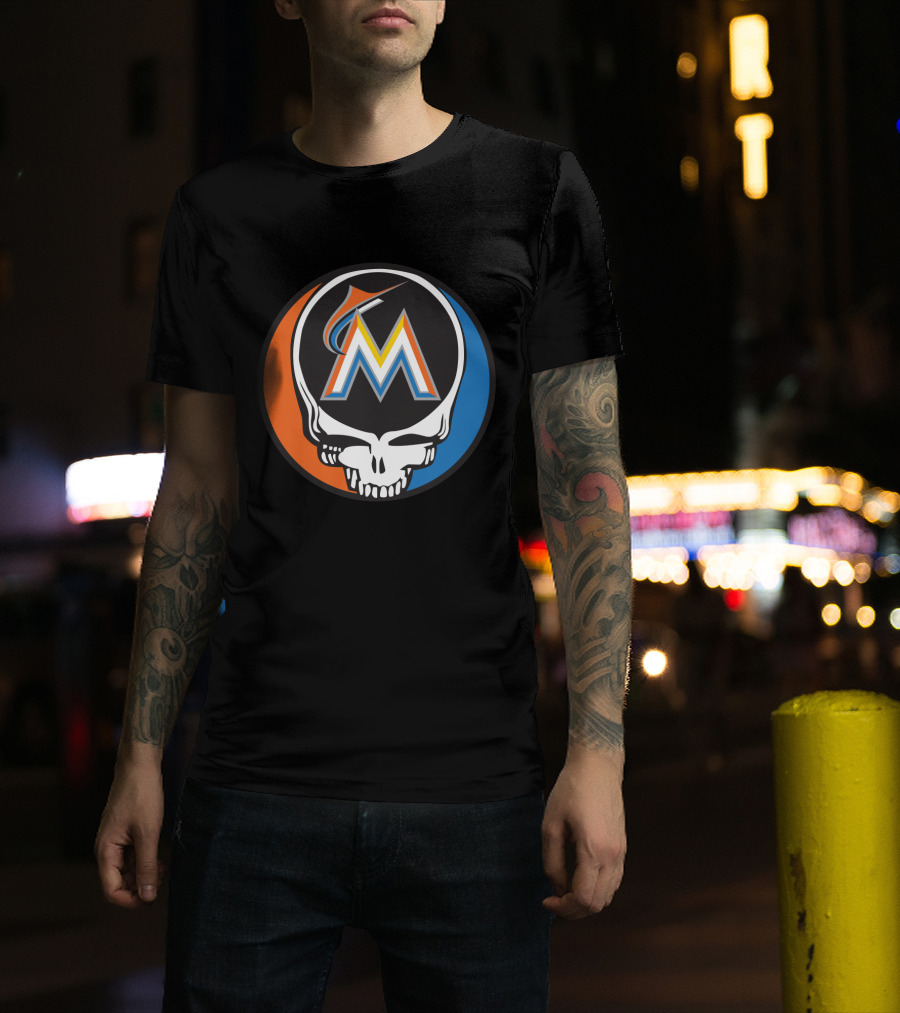 Grateful Dead Skull Miami Marlins Logo Mashup For Fans T-Shirt