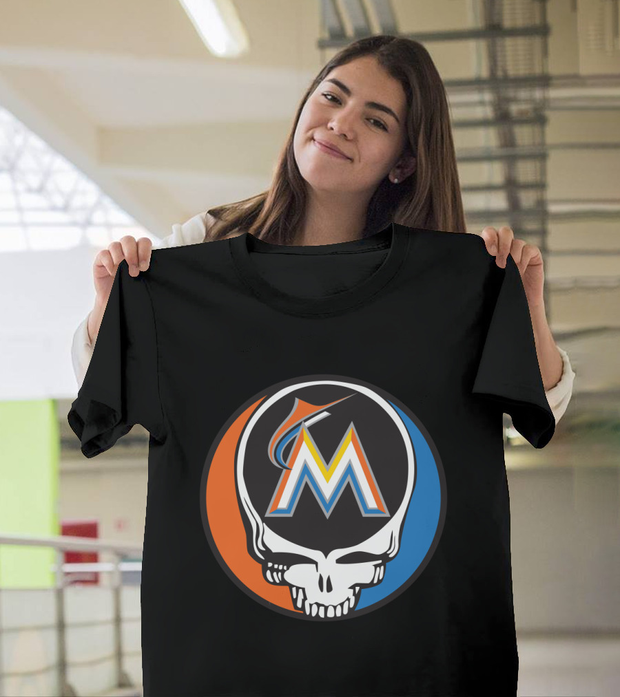 Grateful Dead Skull Miami Marlins Logo Mashup for Fans T-Shirt