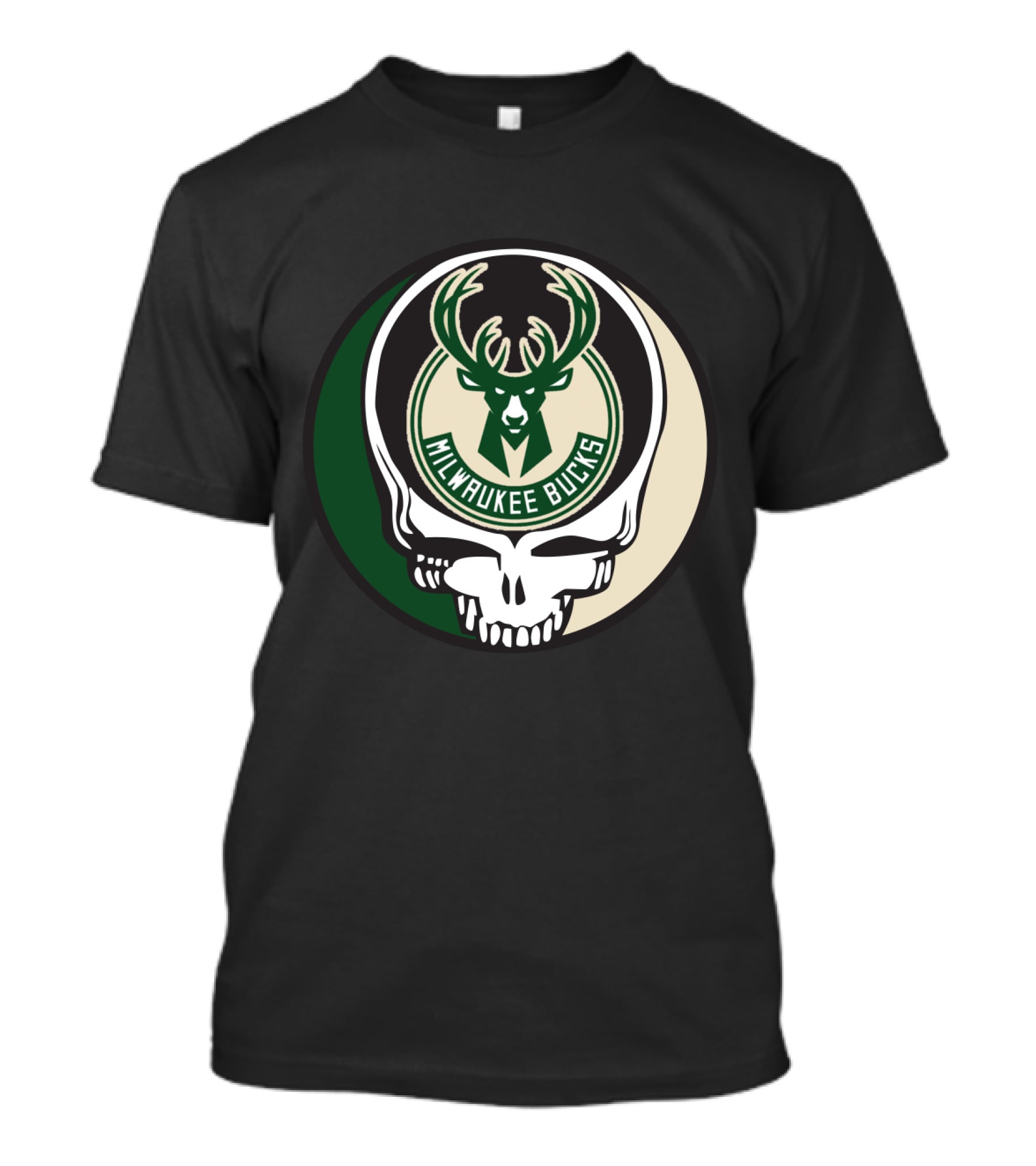 Milwaukee Bucks Grateful Dead Skull Logo Fusion T-Shirt