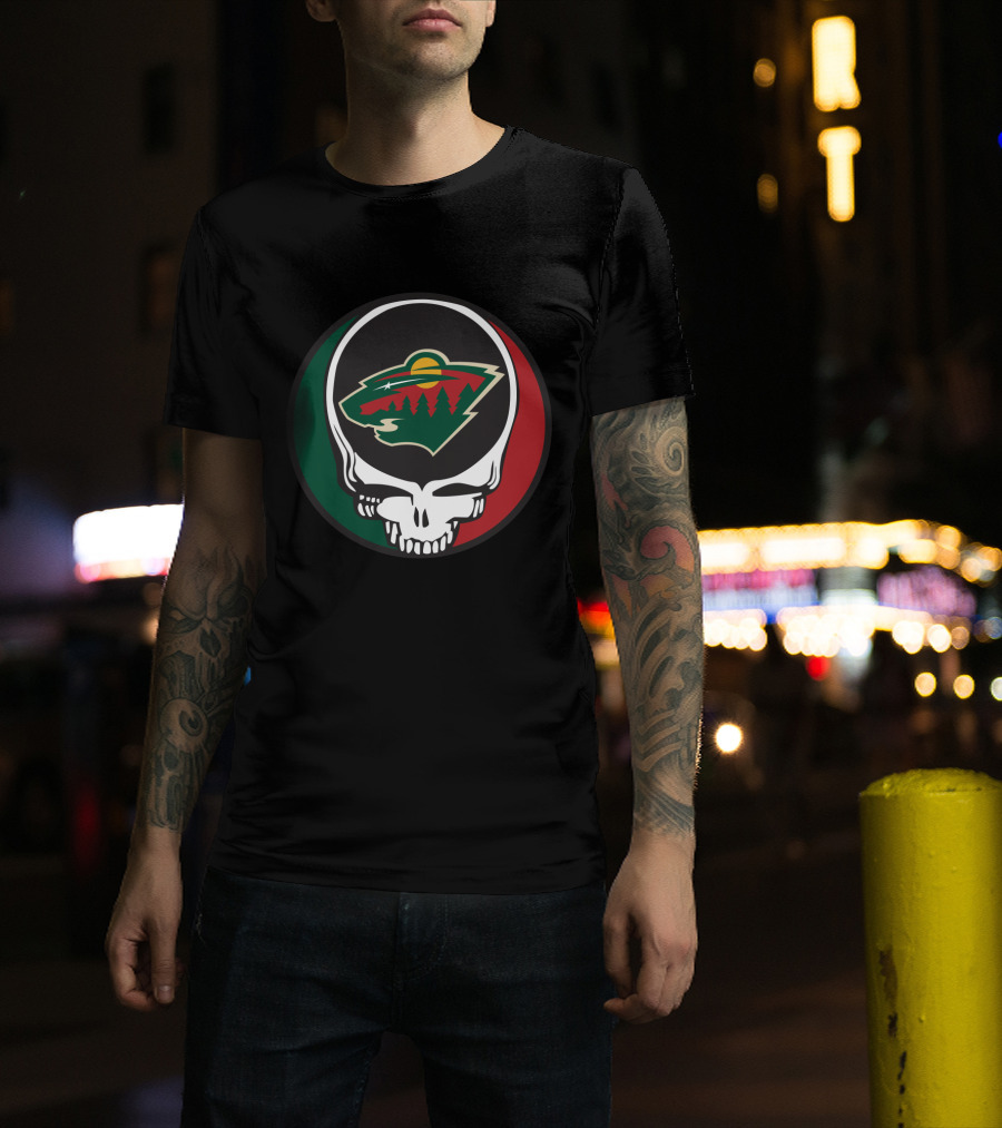 Minnesota Wild Fans Grateful Dead Skull And Bear Head T-Shirt