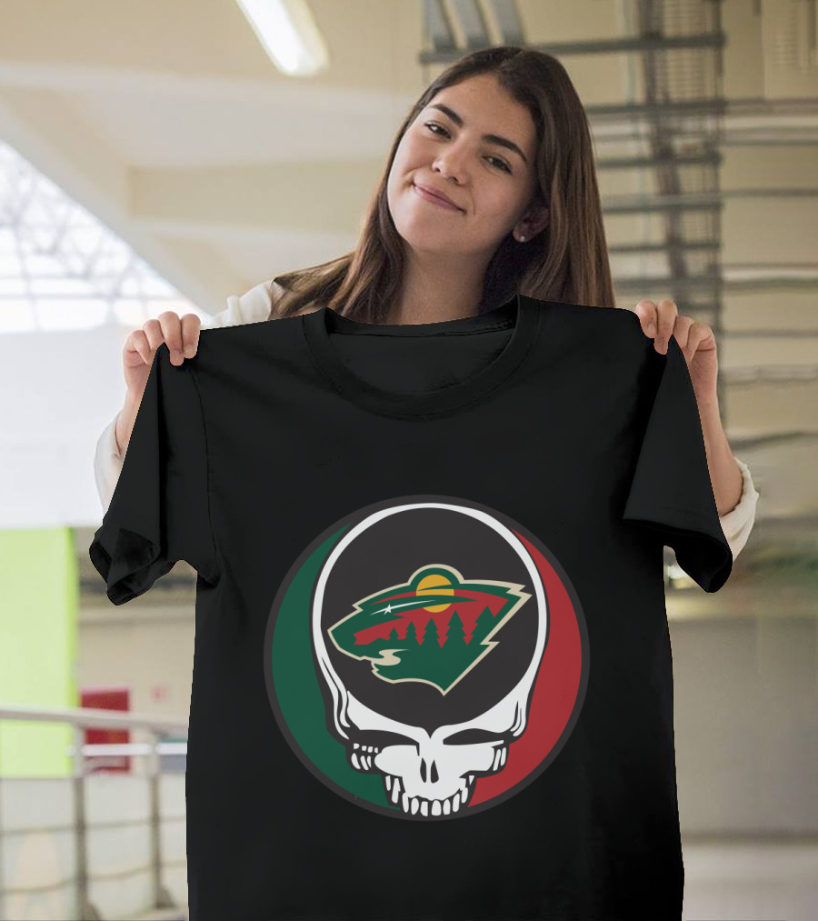 Minnesota Wild Fans Grateful Dead Skull And Bear Head T-Shirt
