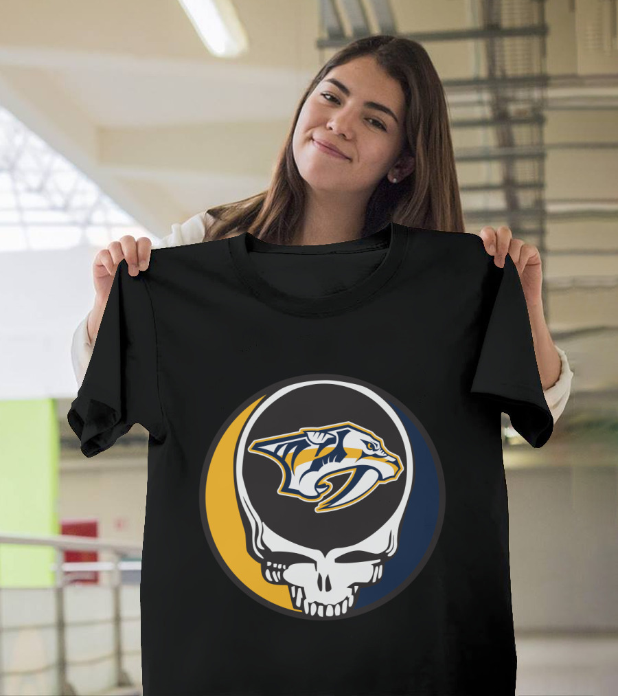 Nashville Predators Logo with Grateful Dead Skull Design for Fans T-Shirt