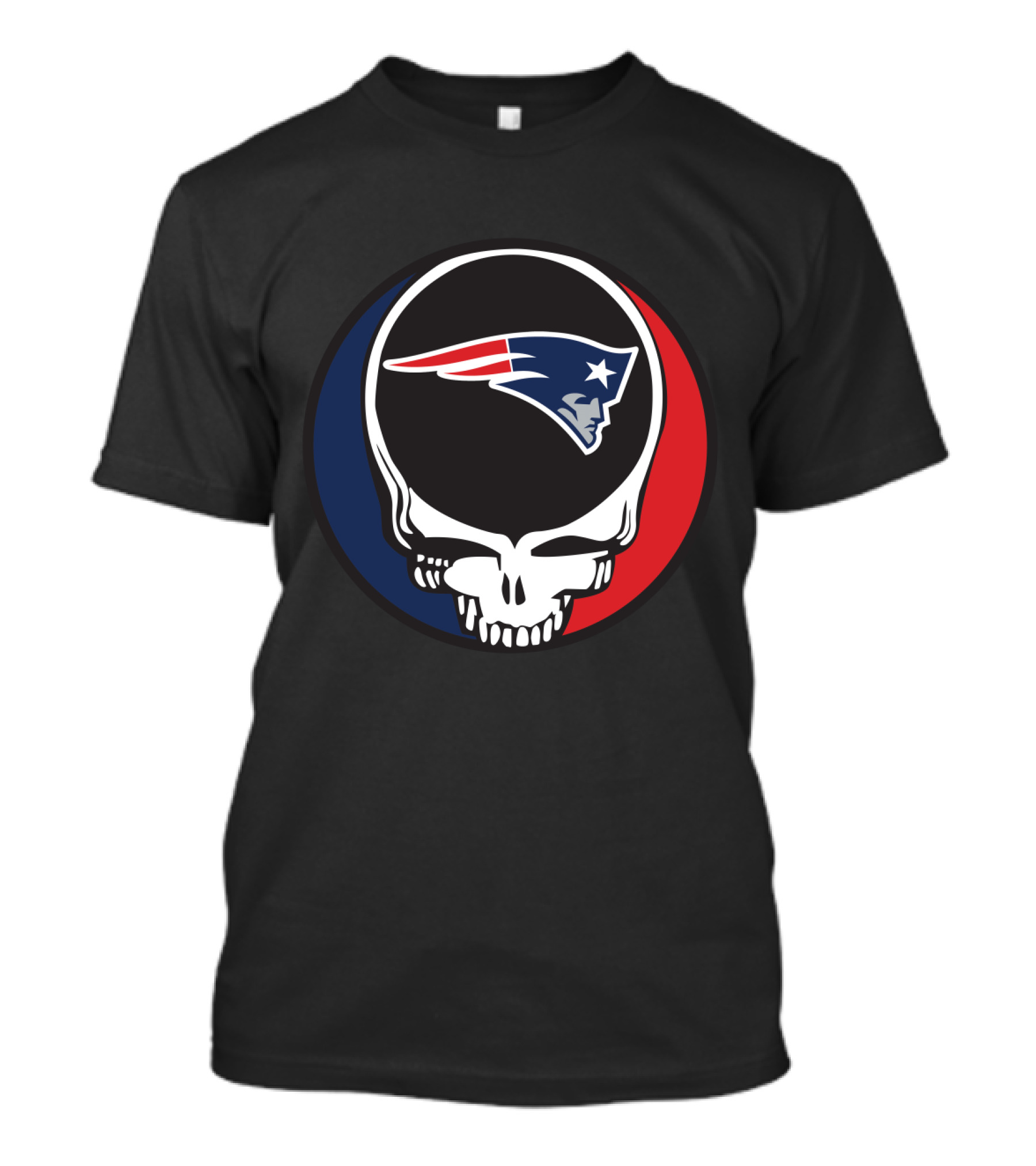 Grateful Dead Skull With New England Patriots Logo And Blue Red Rings T-Shirt