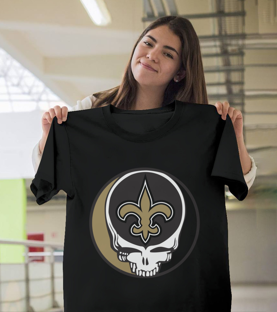 Grateful Dead Skull Logo Meets New Orleans Saints Fleur-De-Lis T-Shirt