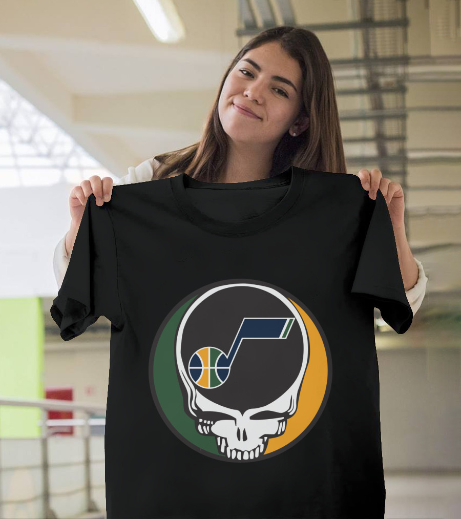 Grateful Dead Skull With Utah Jazz Basketball Logo And Colors T-Shirt