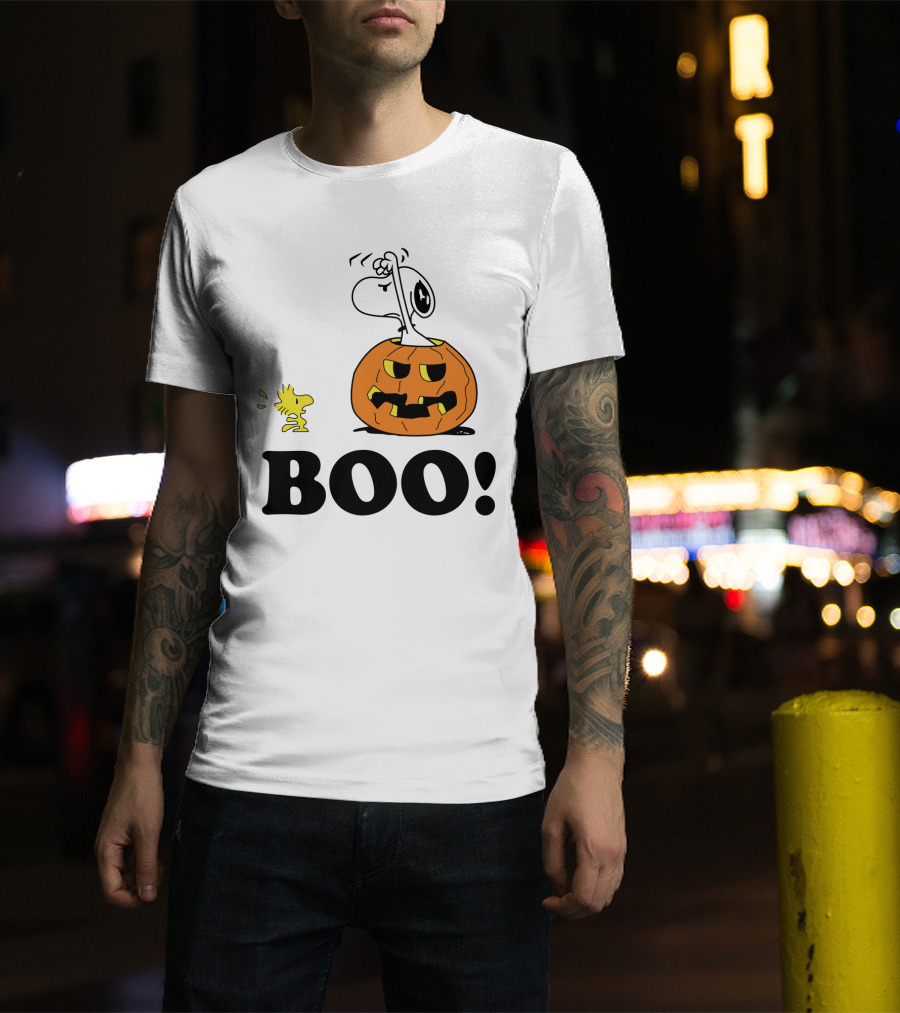 Peanuts Halloween Snoopy And Woodstock In Pumpkin BOO T-Shirt