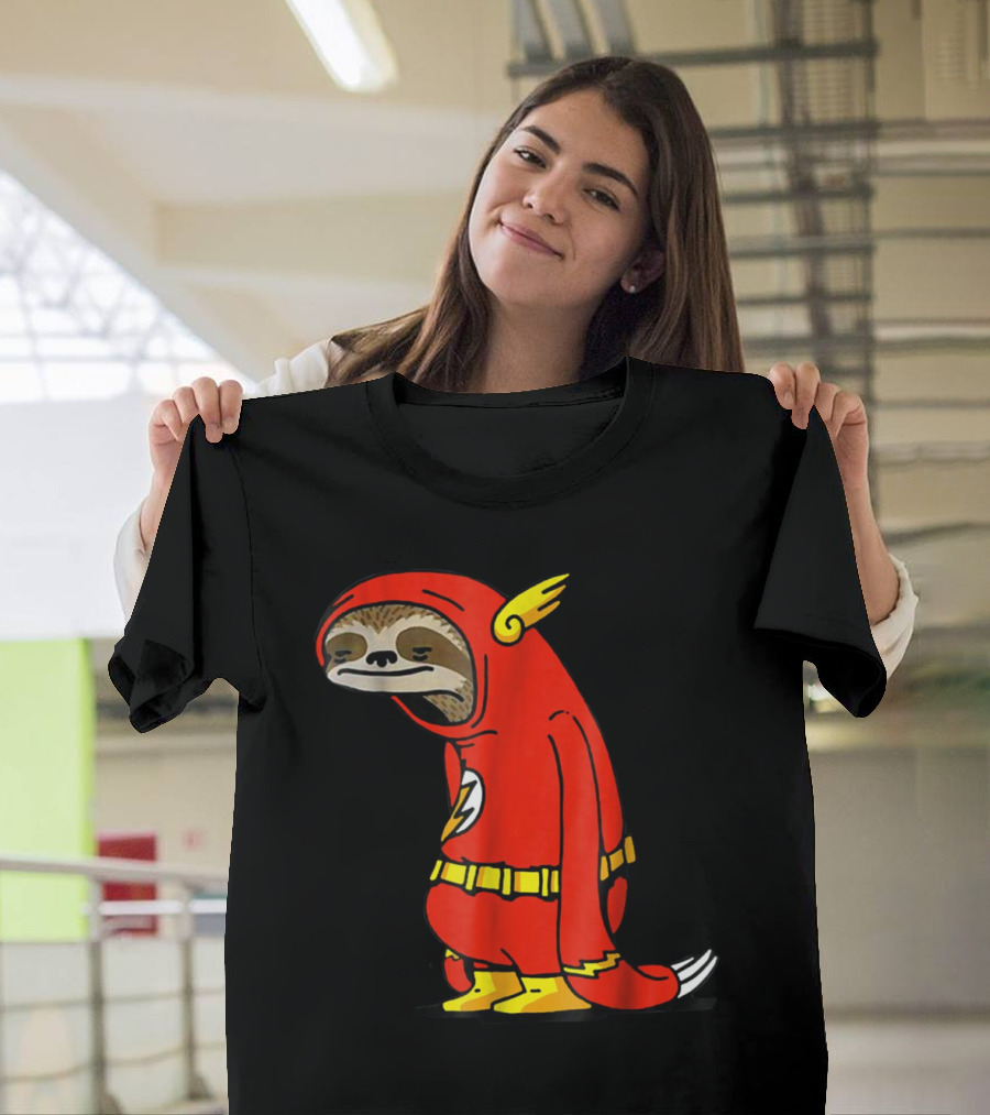 Slow Cartoon Sloth Dressed as Flash Funny Napper Character T-Shirt