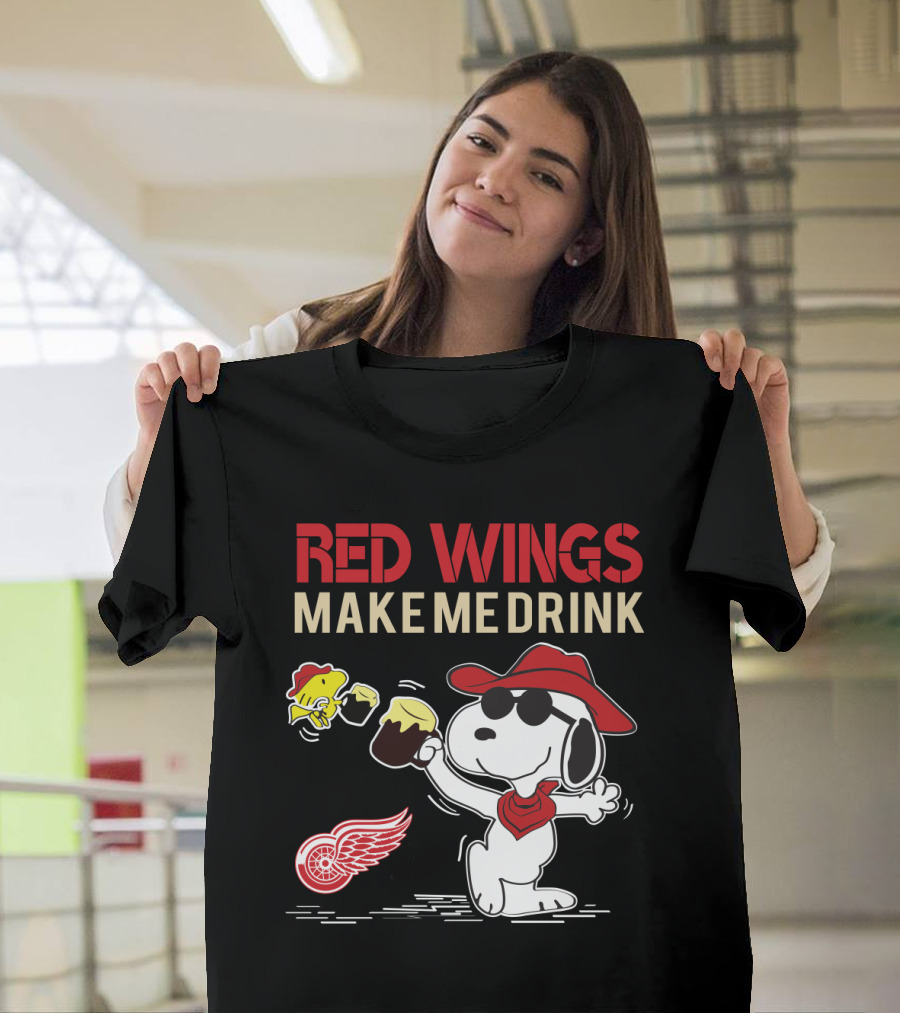 Snoopy Red Wings Make Me Drink Detroit Fans Hockey Humor T-Shirt