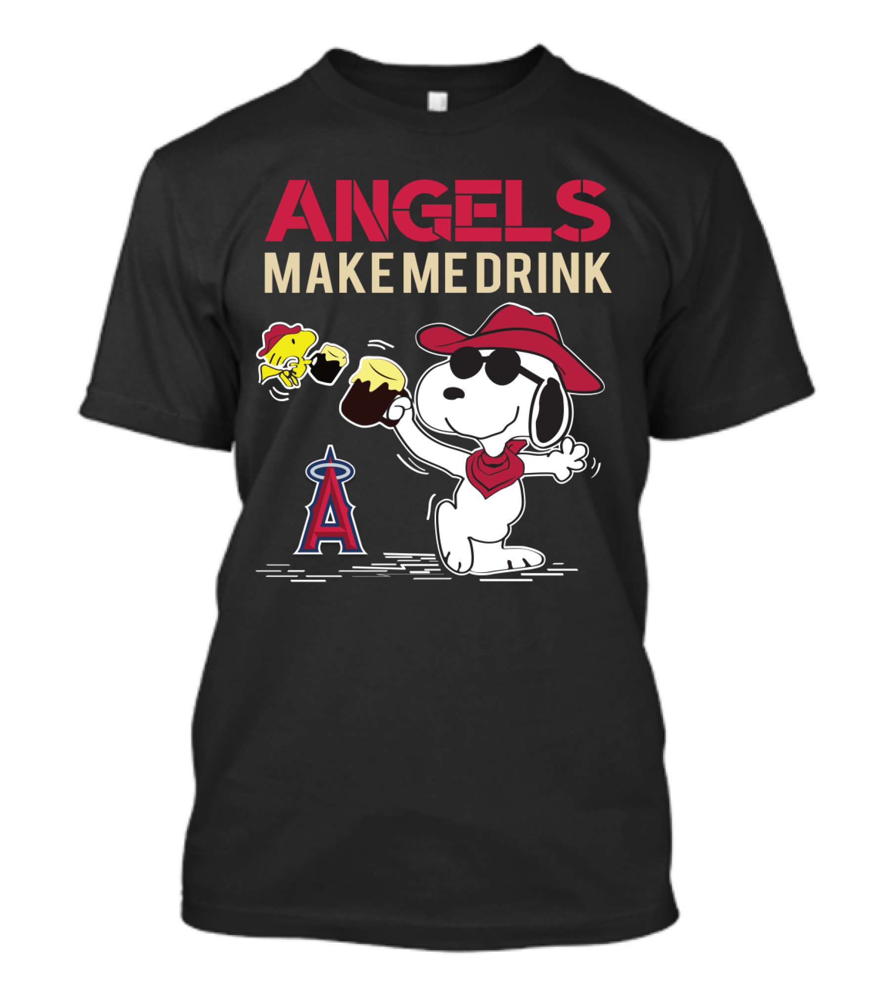 Snoopy Angels Make Me Drink Los Angeles Baseball Fans T-Shirt