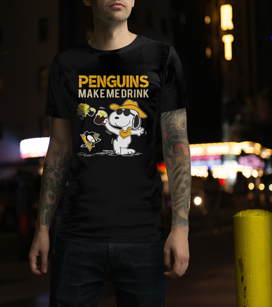 Snoopy Penguins Make Me Drink Pittsburgh Penguins Hockey Fans T-Shirt