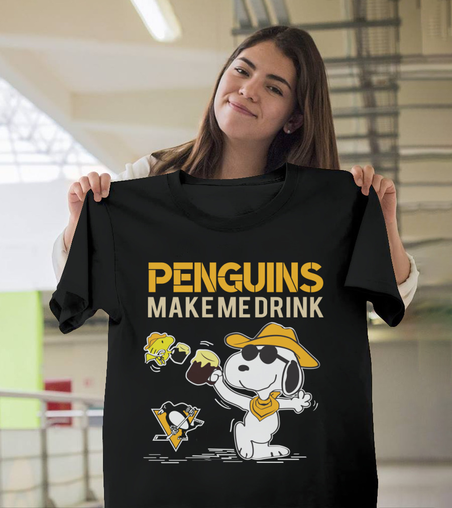 Snoopy Penguins Make Me Drink Pittsburgh Penguins Hockey Fans T-Shirt