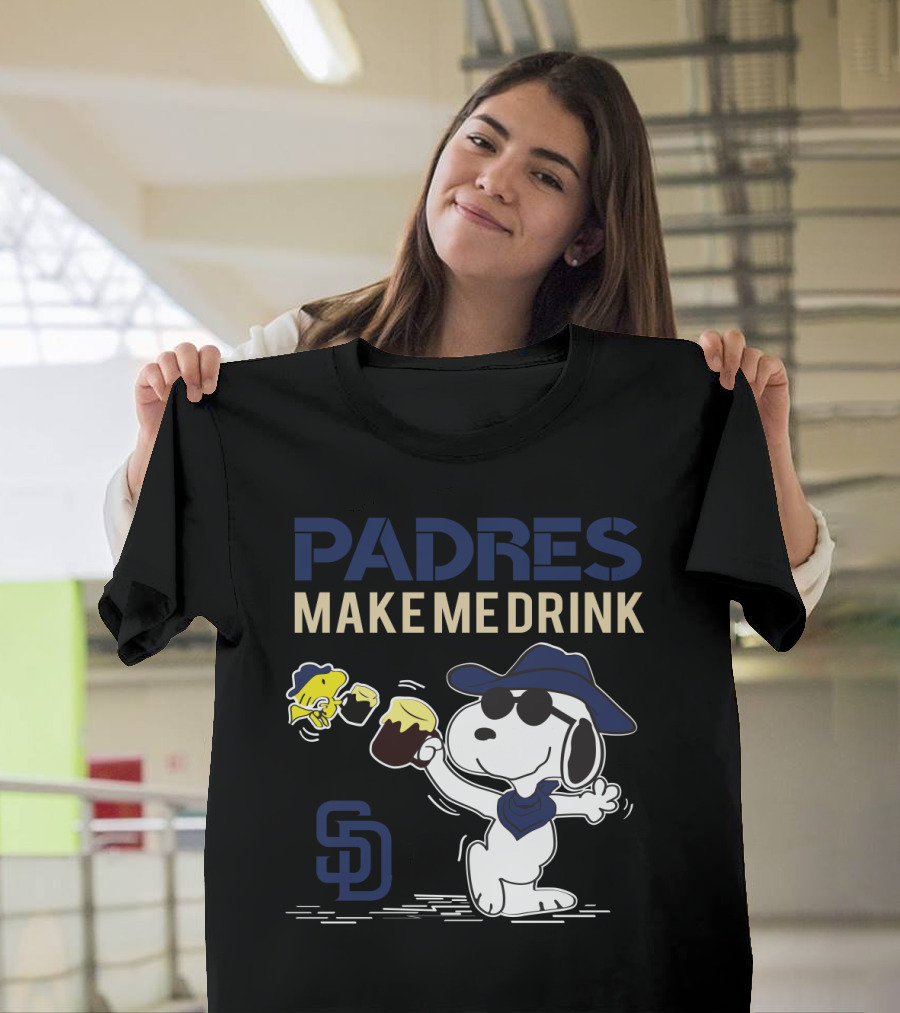 Snoopy Padres Make Me Drink San Diego Fans Peanuts Baseball Brew Fun T-Shirt
