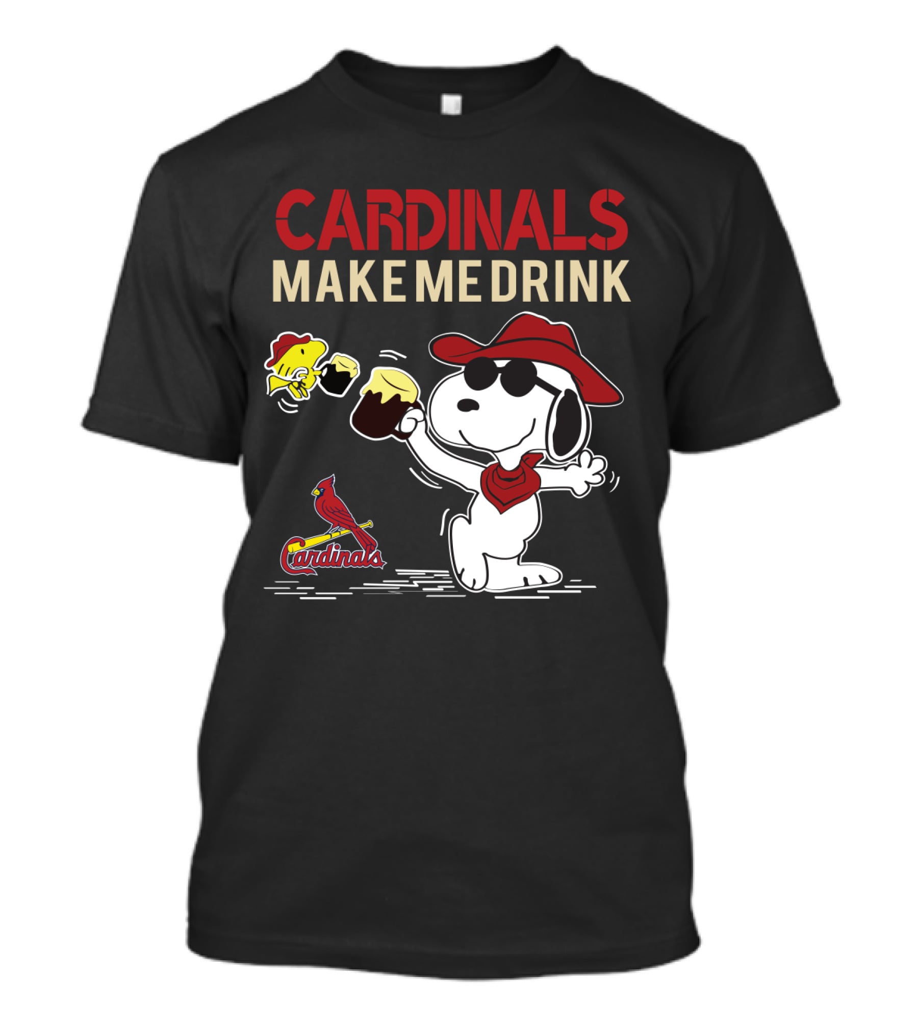 Cardinals Make Me Drink Snoopy With Hat And Beer For St. Louis Fans T-Shirt