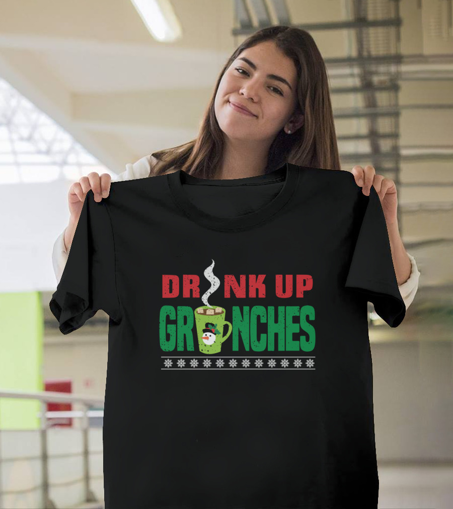Drink Up Grinches Coffee Cup Christmas Snowflakes T-Shirt