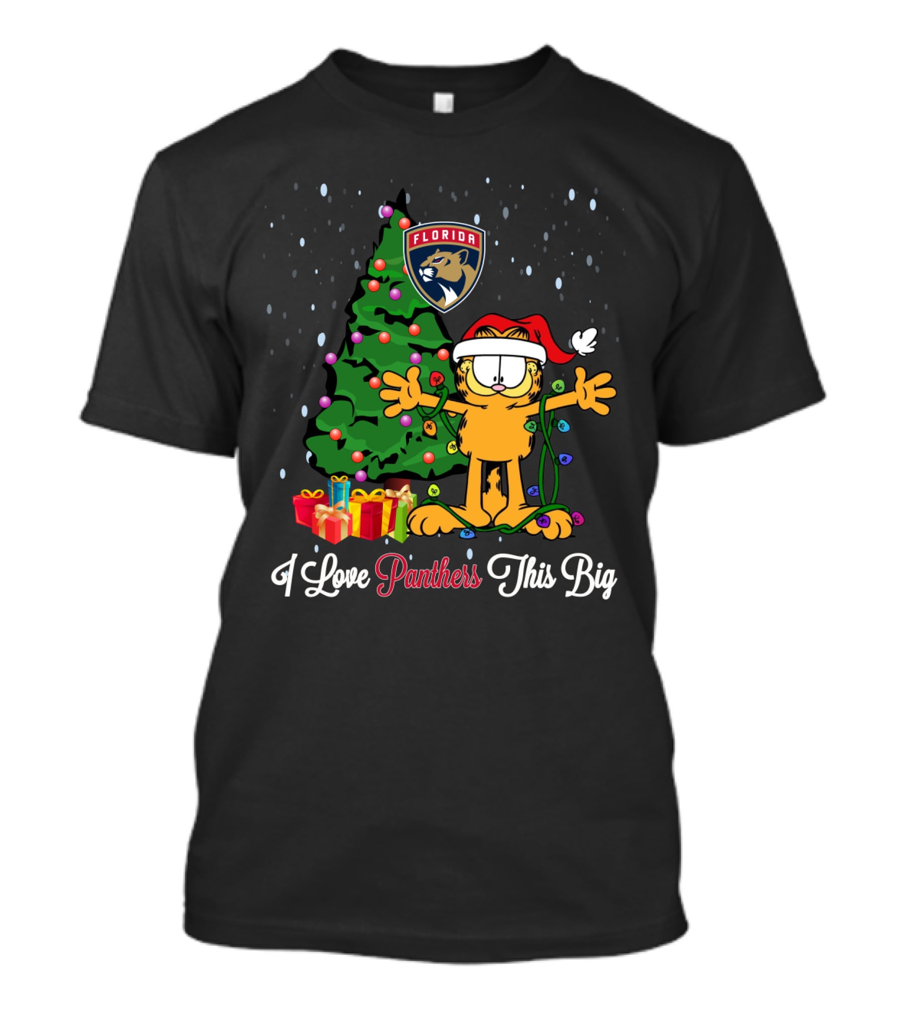 I Love Panthers This Big Florida Christmas Garfield Tree Presents T-Shirt