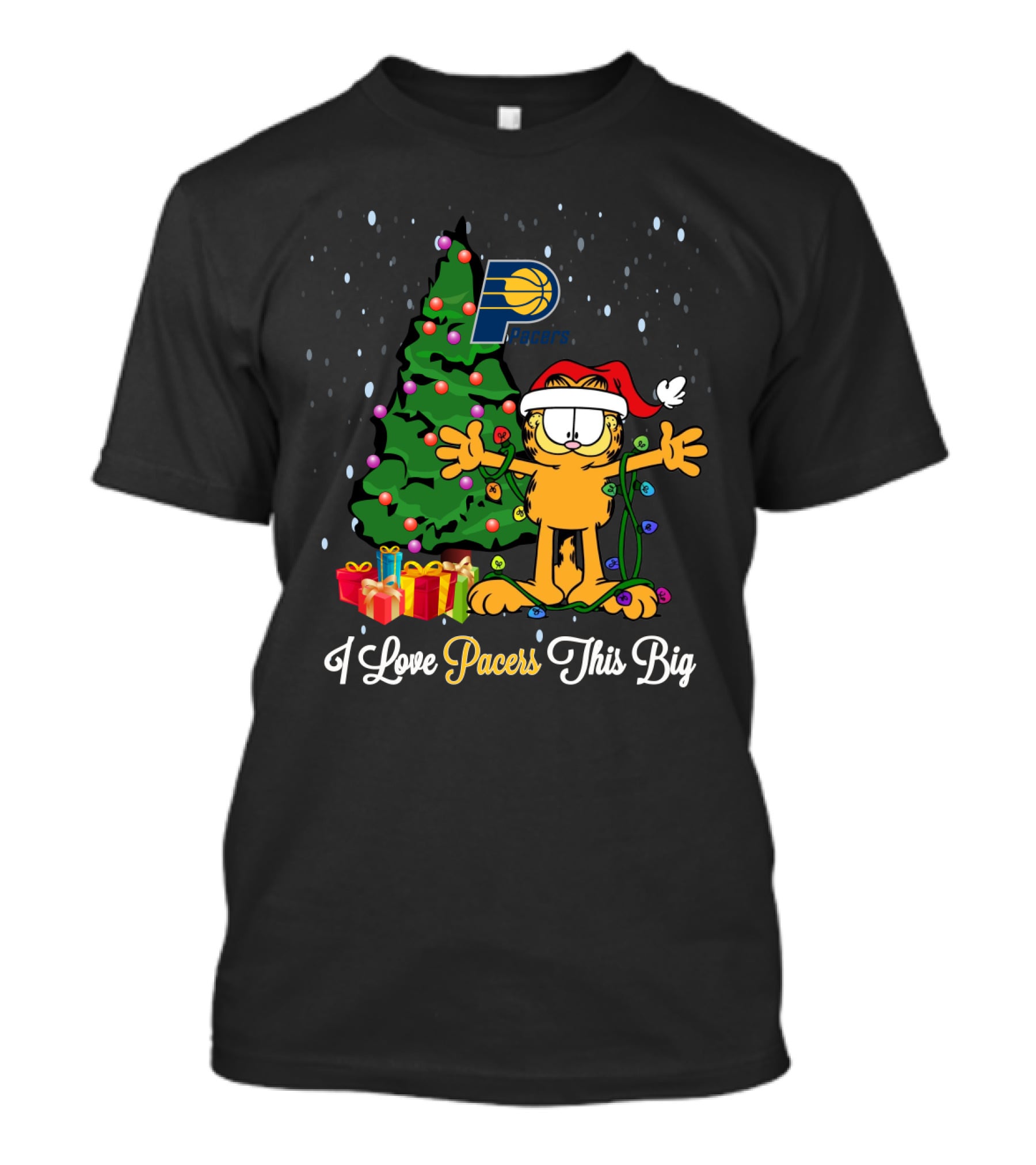 I Love Pacers This Big Garfield Christmas Tree Pacers Logo Gifts T-Shirt