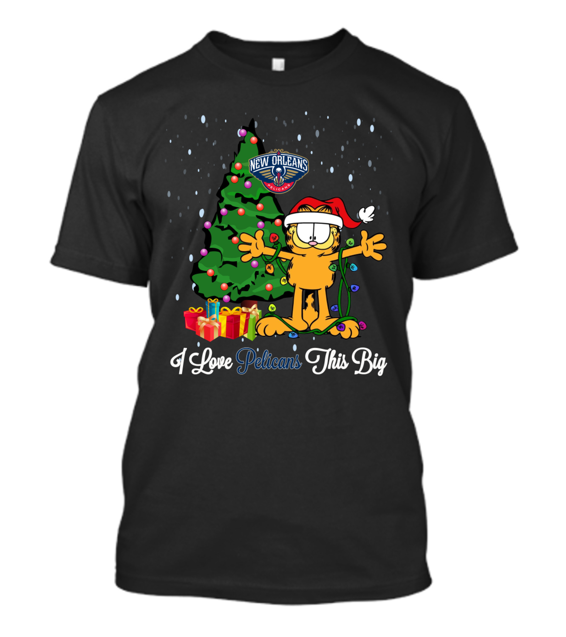 I Love New Orleans Pelicans This Big Christmas Tree Festive Scene T-Shirt