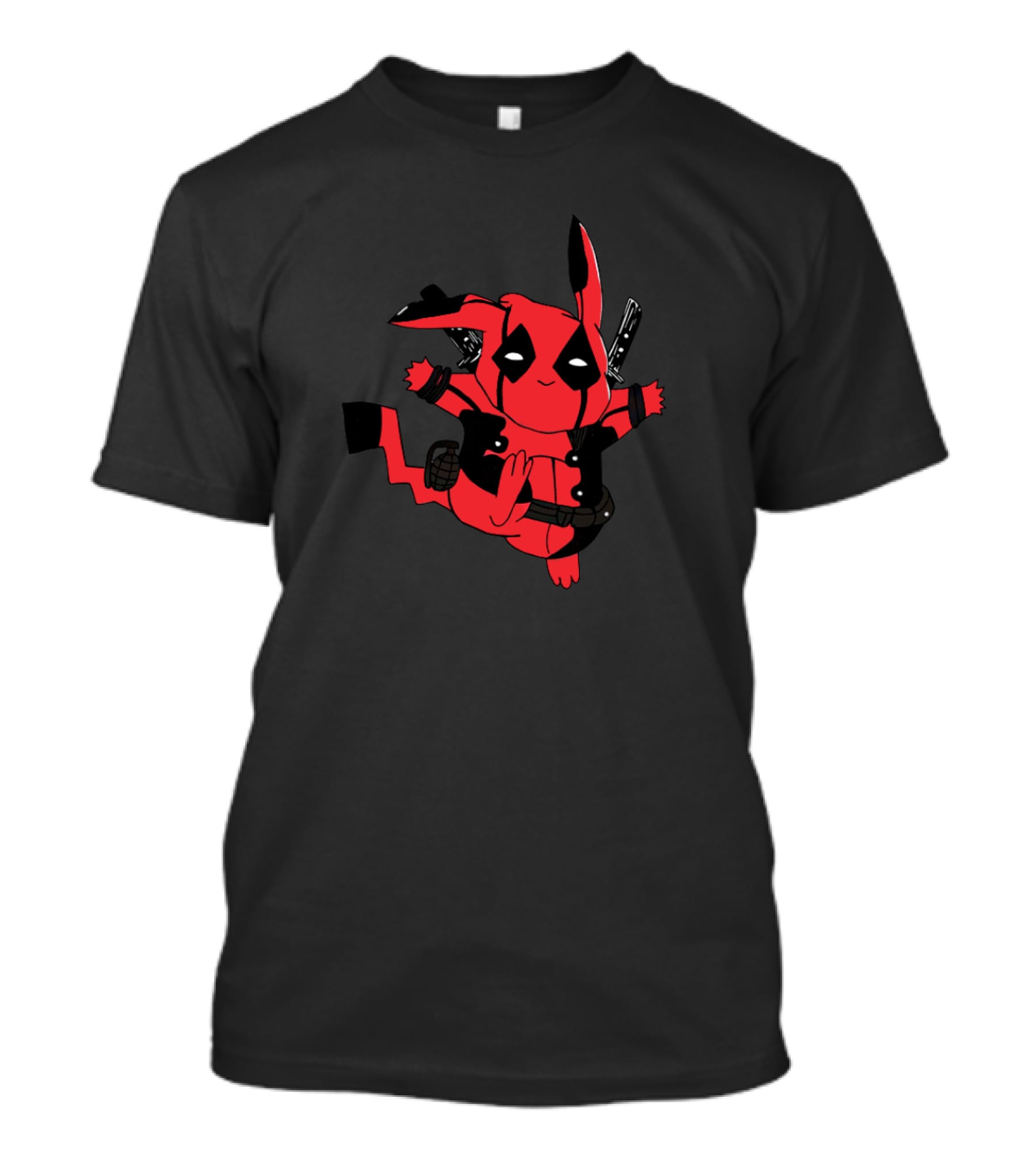 Pikachu Deadpool Crossover Character With Red Suit And Swords T-Shirt