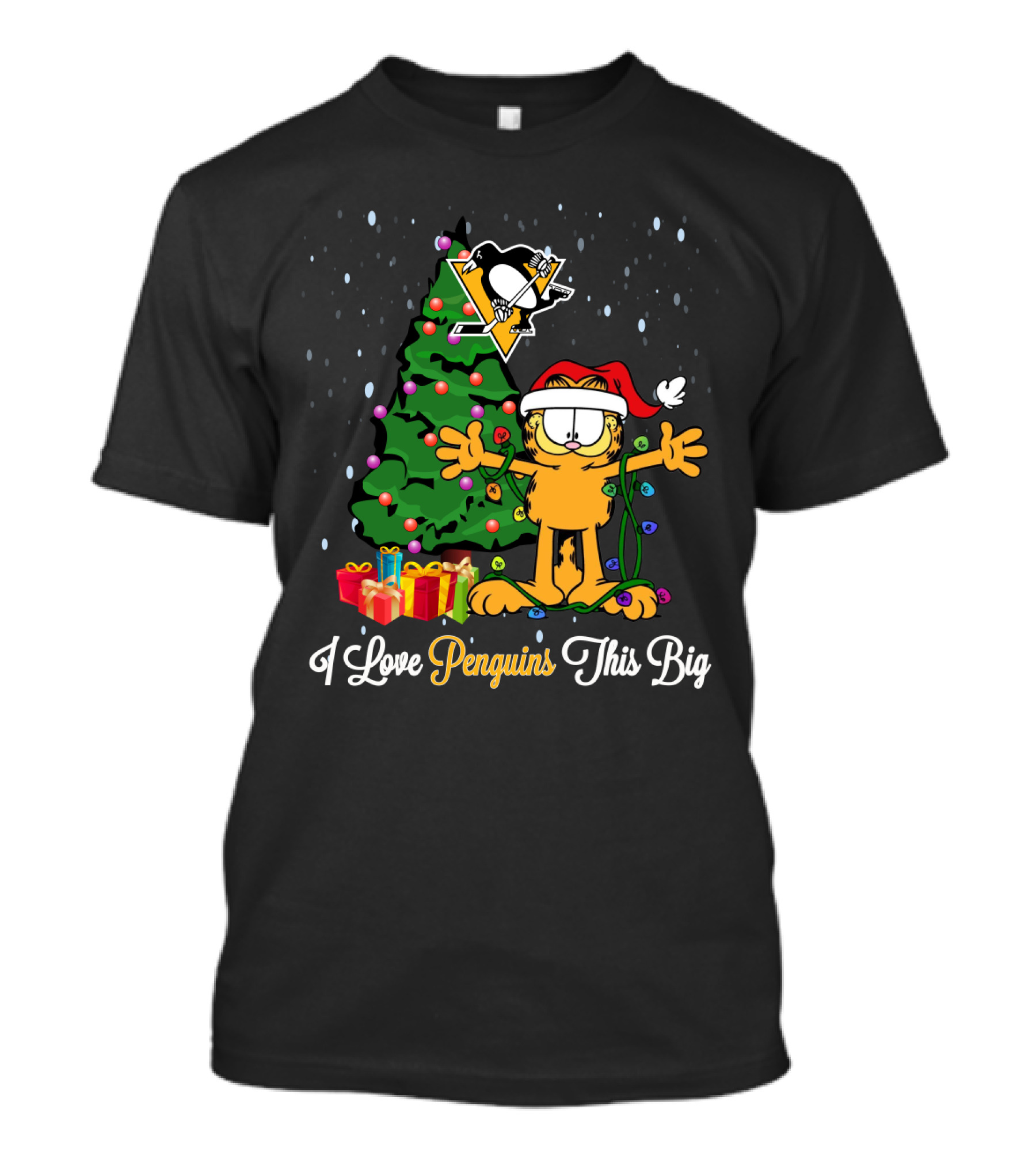 I Love Penguins This Big Christmas Garfield Nhl Holiday Pittsburgh T-Shirt