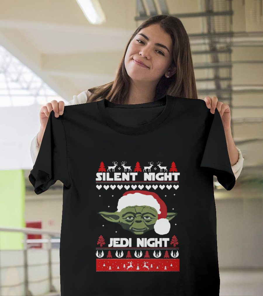 Silent Night Jedi Night Yoda Christmas Star Wars Sweater Holiday Reindeer T-Shirt