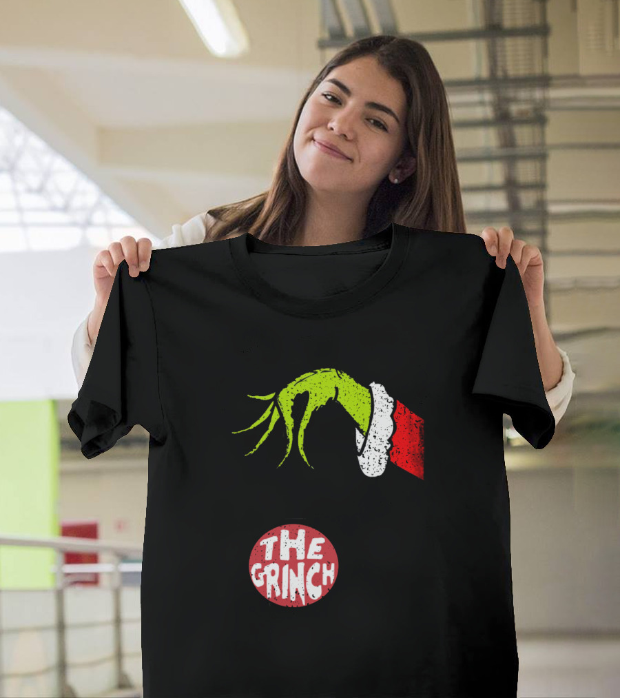 The Grinch Hand Holding Red Ornament with The Grinch Text T-Shirt