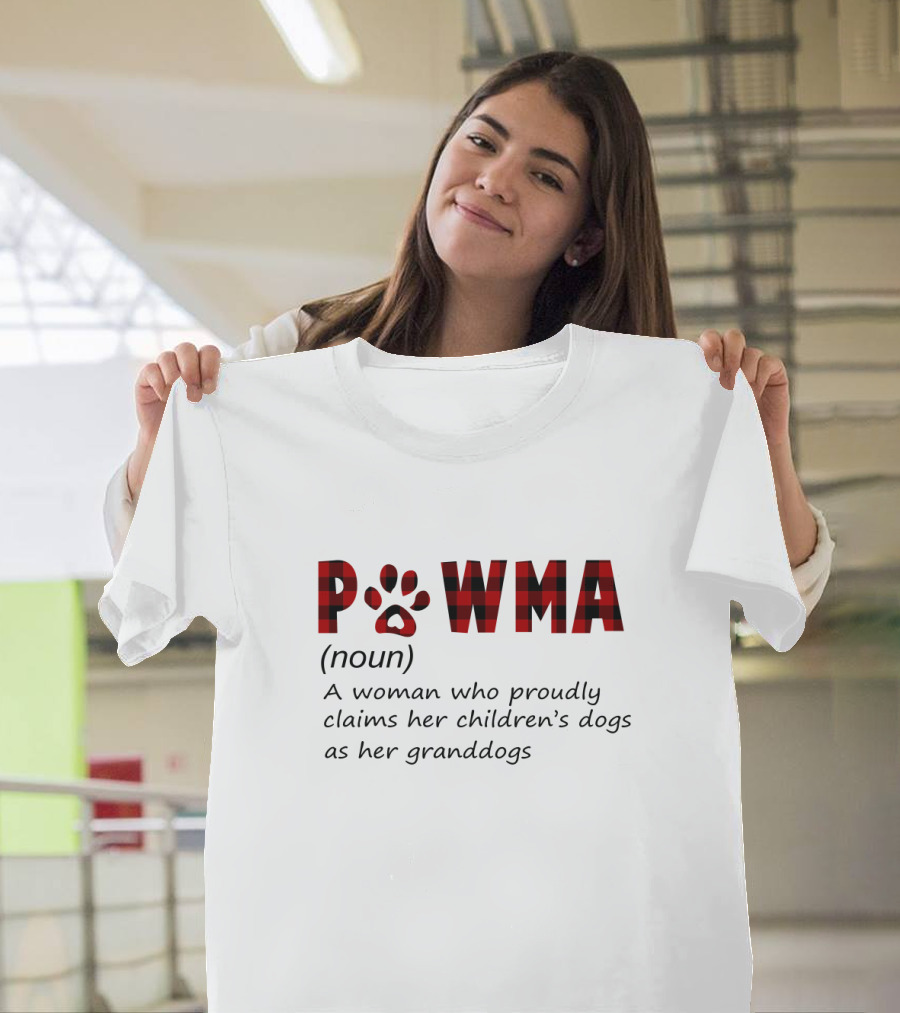 Pawma Noun Woman Proudly Claims Children's Dogs Granddogs Plaid Paw Prints T-Shirt