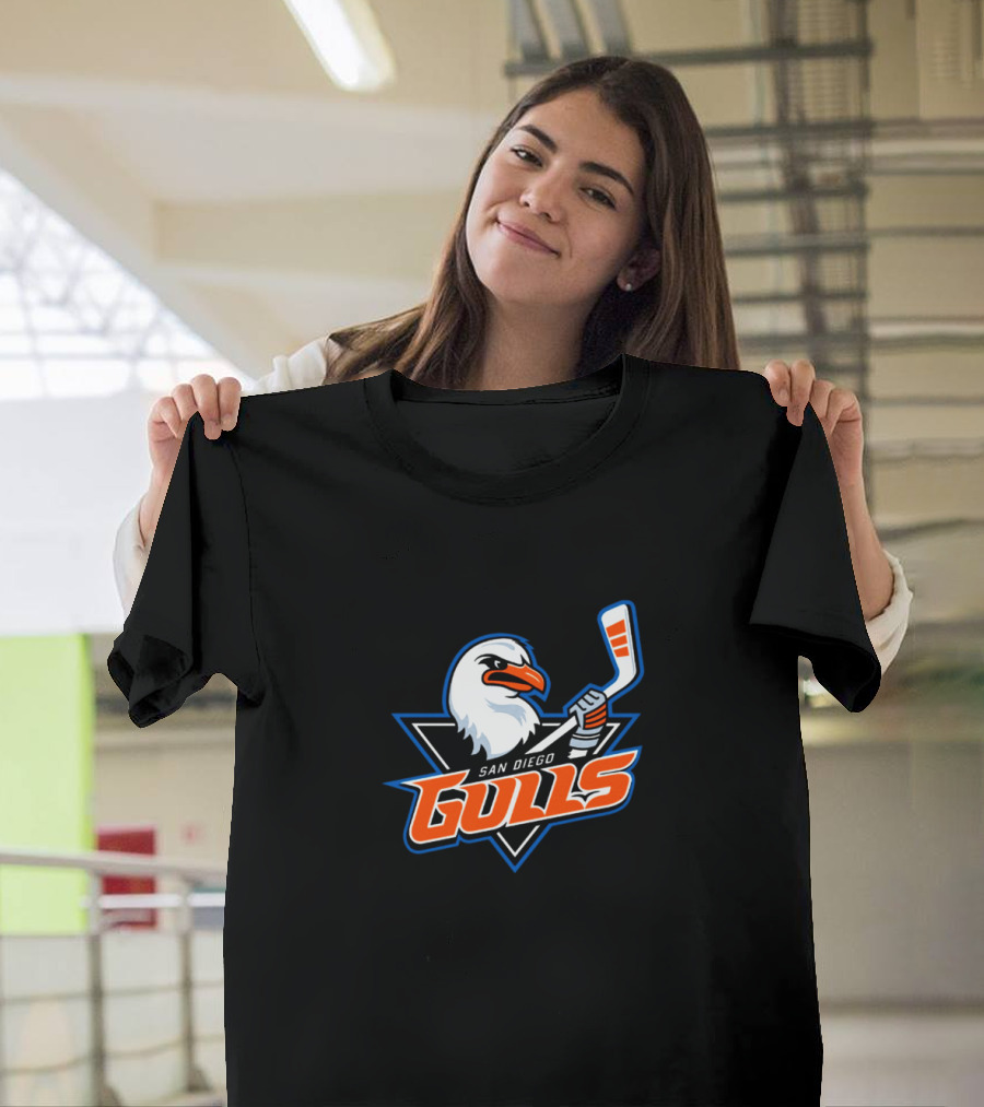 San Diego Gulls Hockey Team Gulls Text And Hockey Stick T-Shirt