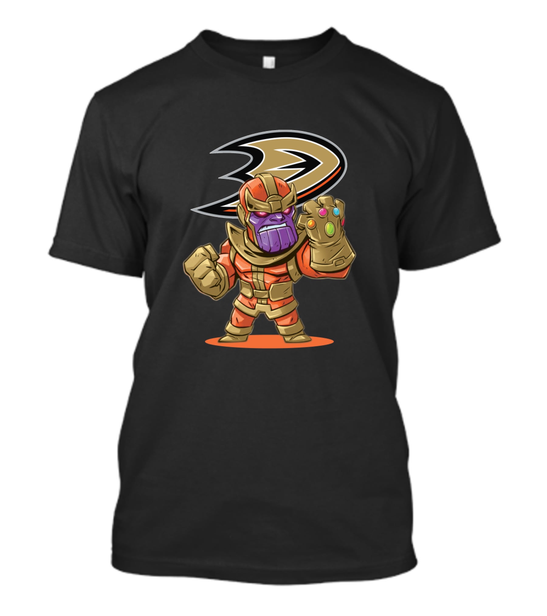 Anaheim Ducks Fans Unite With Thanos Character Featuring Iconic Gauntlet And Infinity Stones Styling T-Shirt