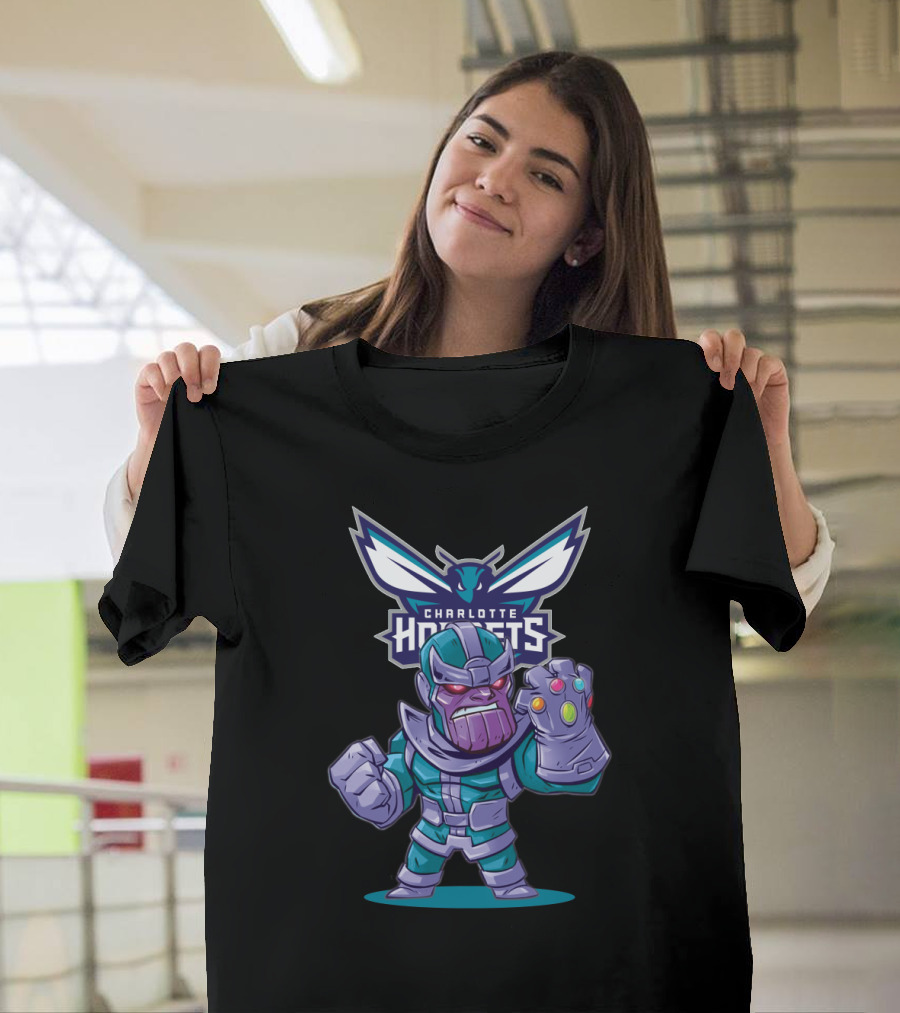 Thanos In Charlotte Hornets Colors With Hornets T-Shirt
