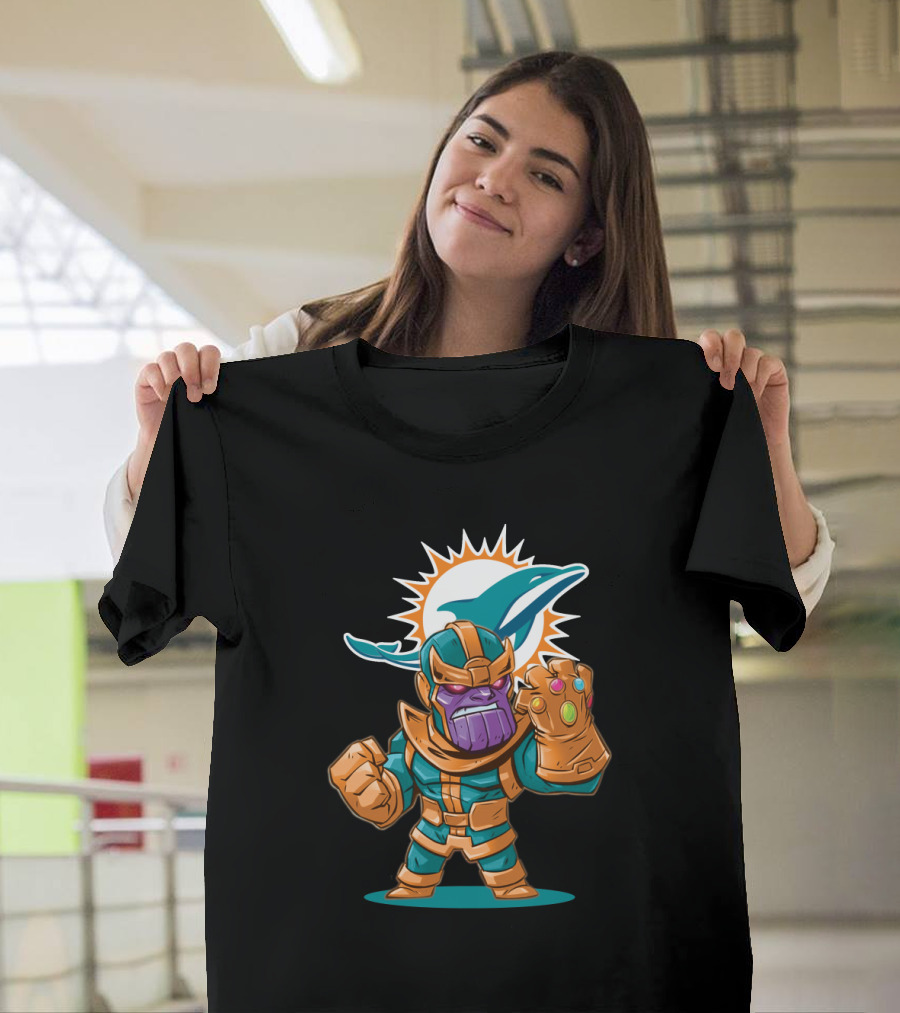 Thanos Miami Dolphins Fan Crossover With Infinity Gauntlet T-Shirt