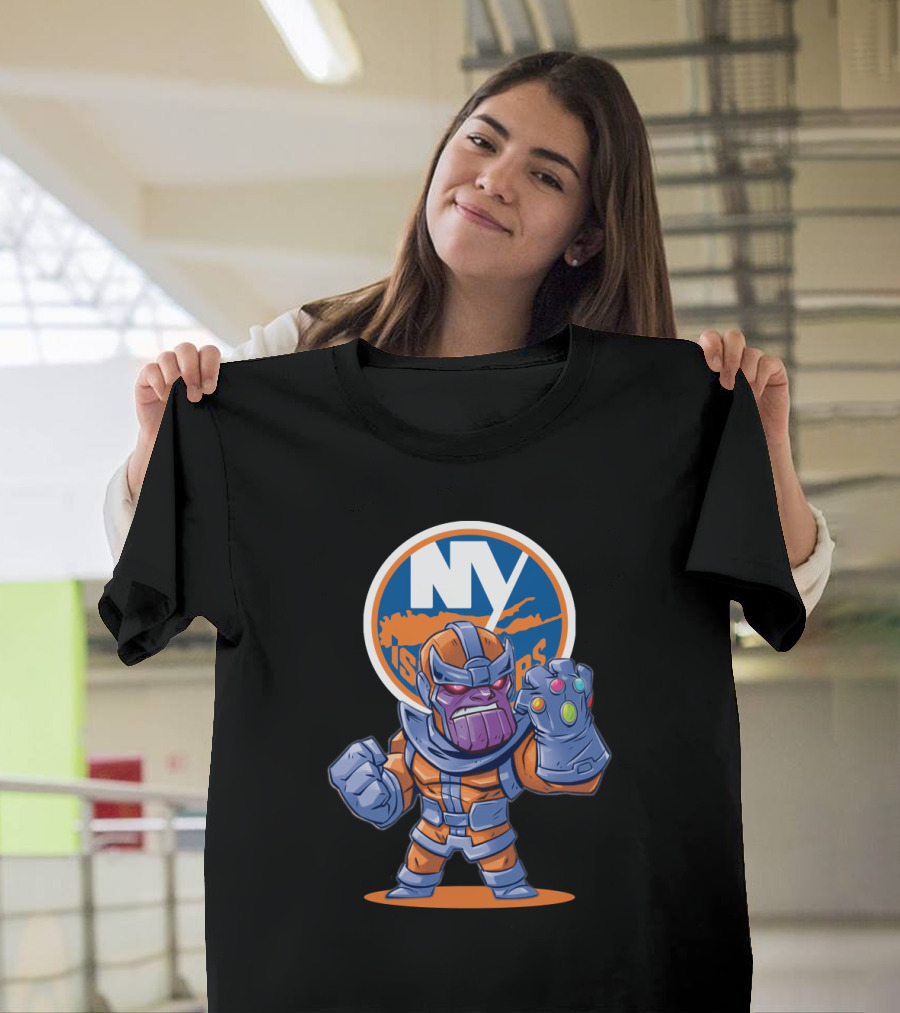 NY Islanders Thanos Fan Art with Infinity Gauntlet and Team T-Shirt