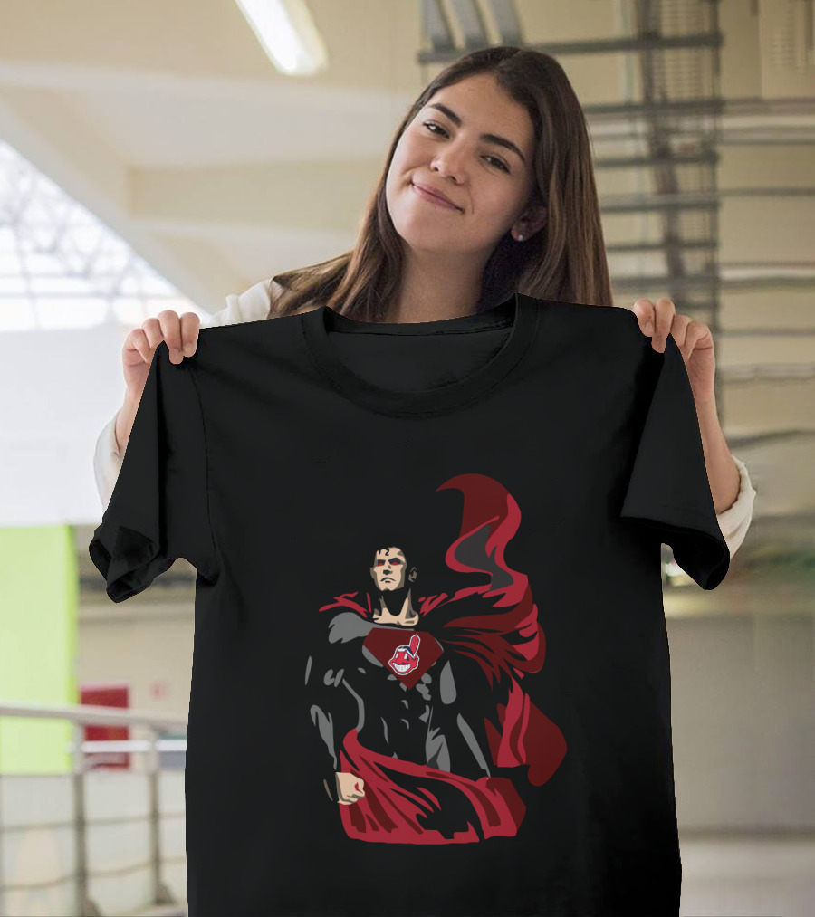 Cleveland Indians Superman Style Hero Red Cape Iconic T-Shirt