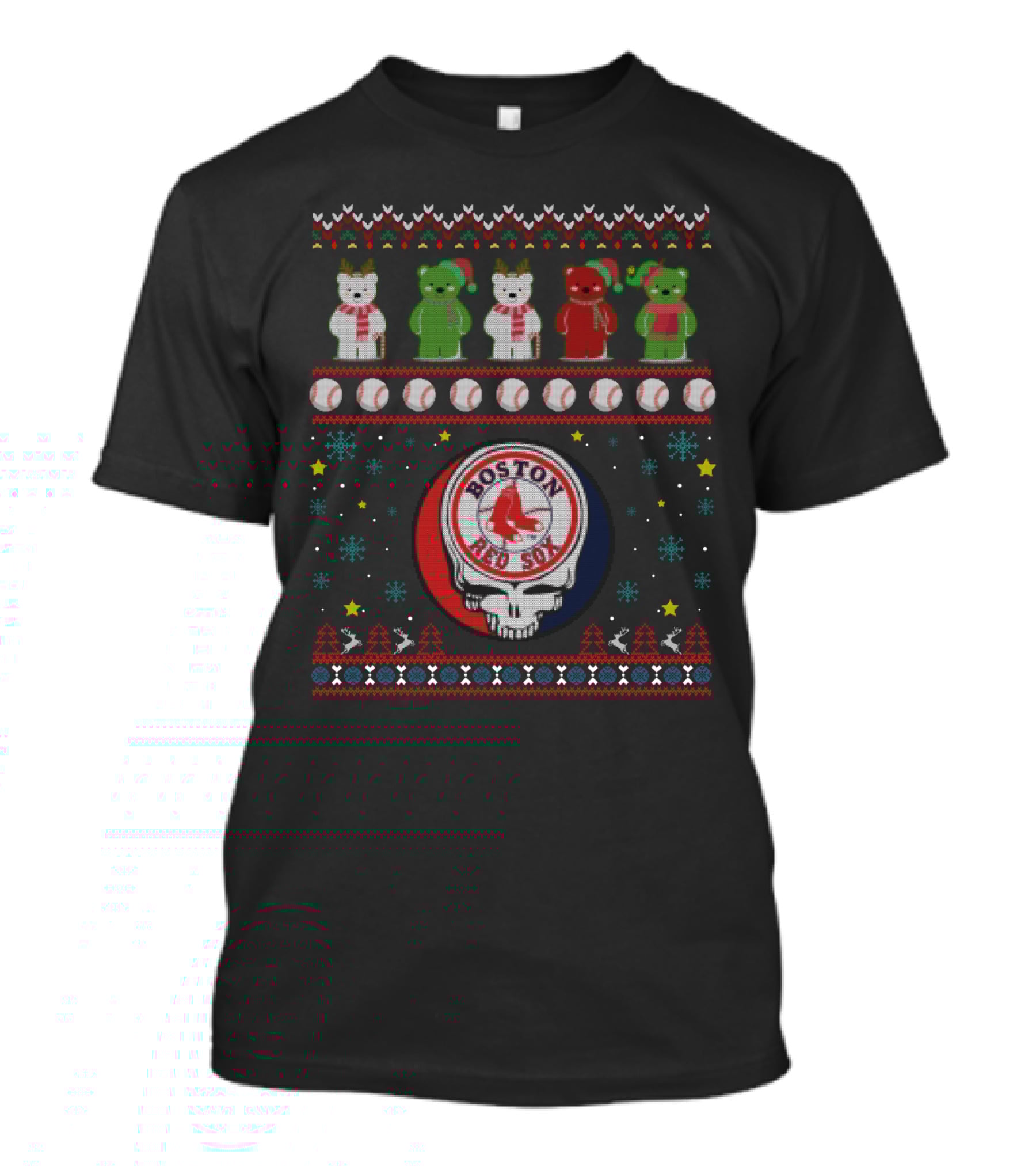 Boston Red Sox Grateful Dead Bears Ugly Christmas T-Shirt