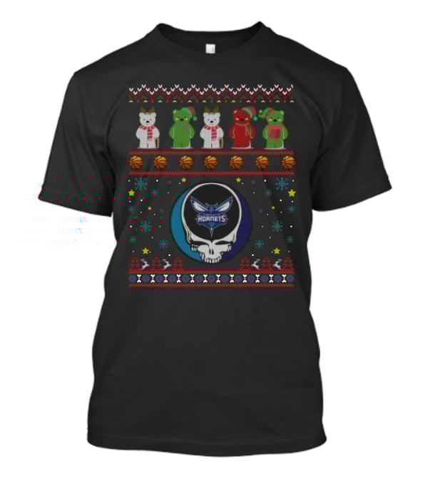 Charlotte Hornets Grateful Dead Bears Christmas T-Shirt