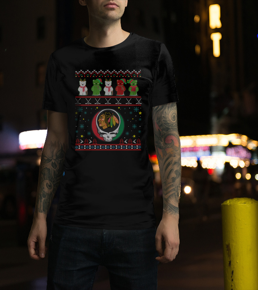 Chicago Blackhawks Grateful Dead Bears Holiday T-Shirt