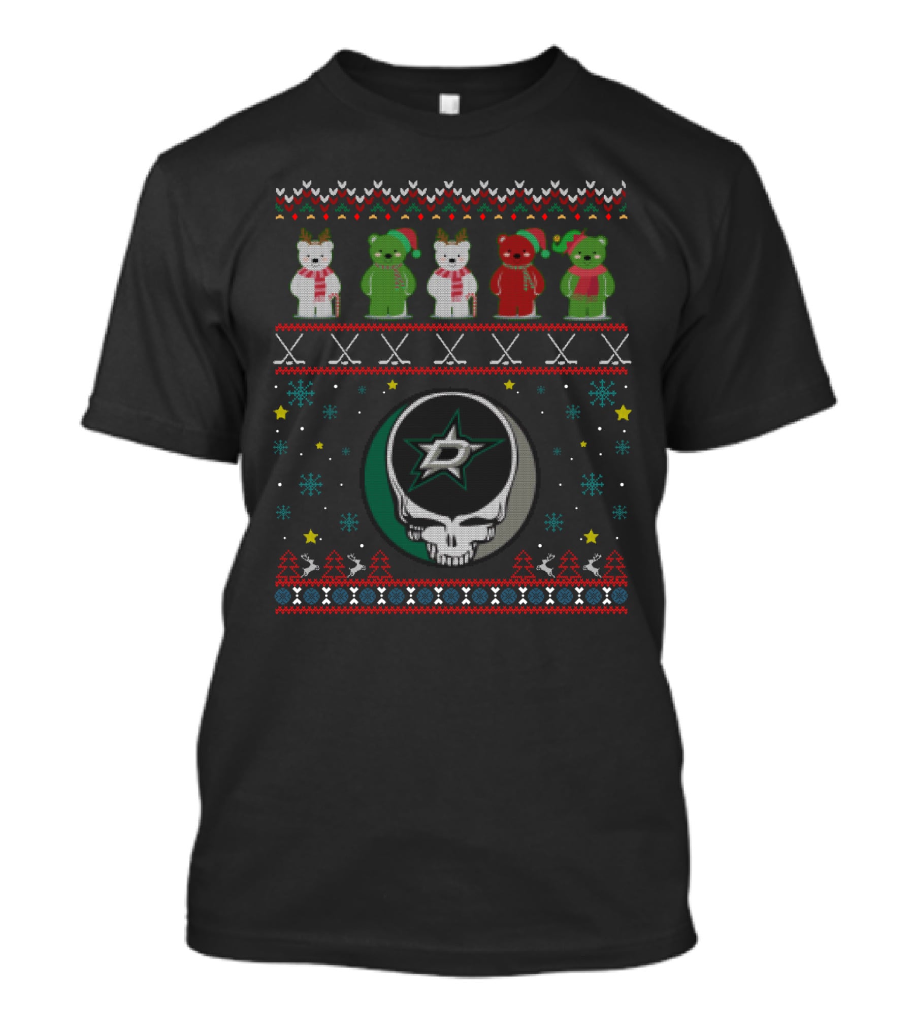 Dallas Stars Grateful Dead Bears Hockey Christmas T-Shirt