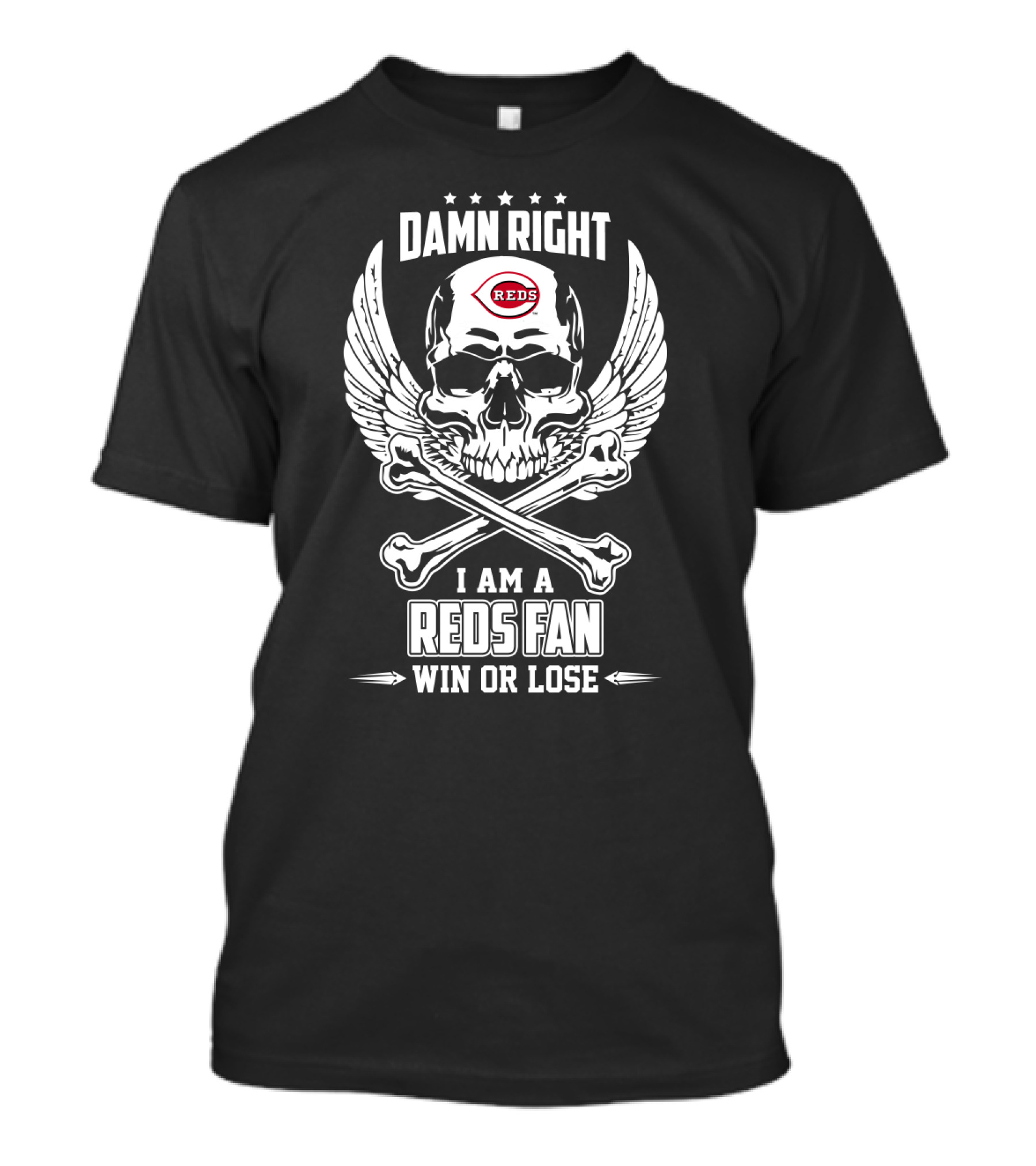 Damn Right Cincinnati Reds Fan Skull And Crossbones Win Or Lose T-Shirt