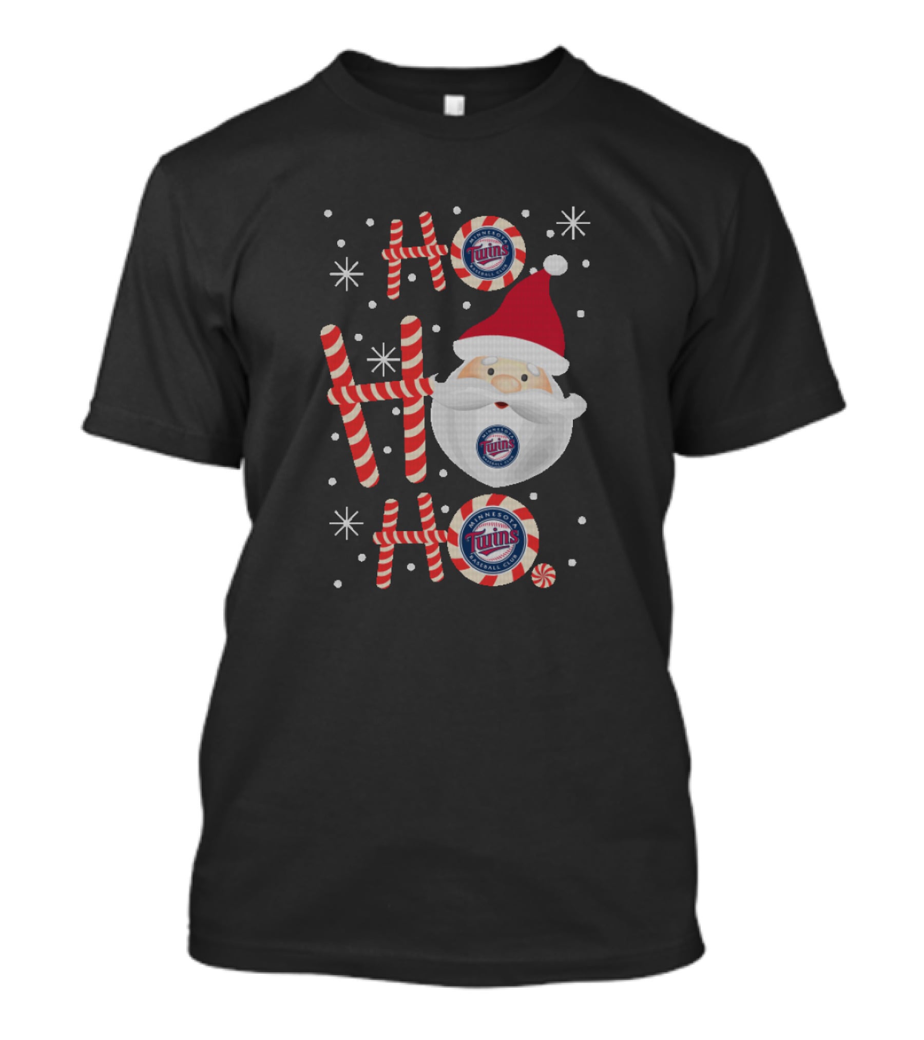 Ho Ho Ho Merry Xmas For Minnesota Twins Baseball Fans With Santa And Candy Cane T-Shirt