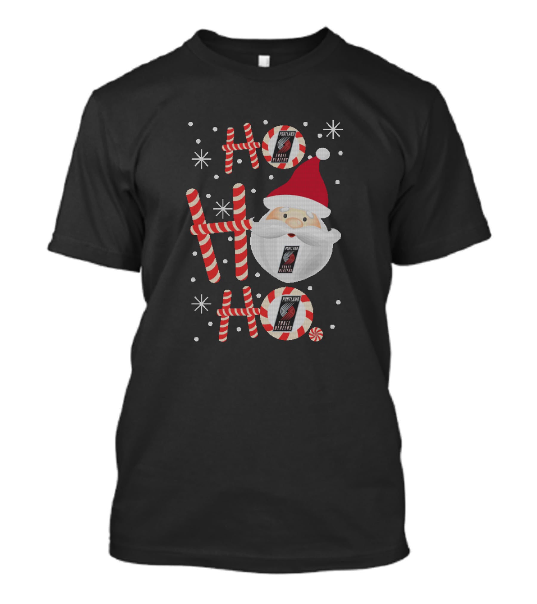Ho Ho Ho Christmas Portland Trail Blazers Fan Santa Candy Cane T-Shirt