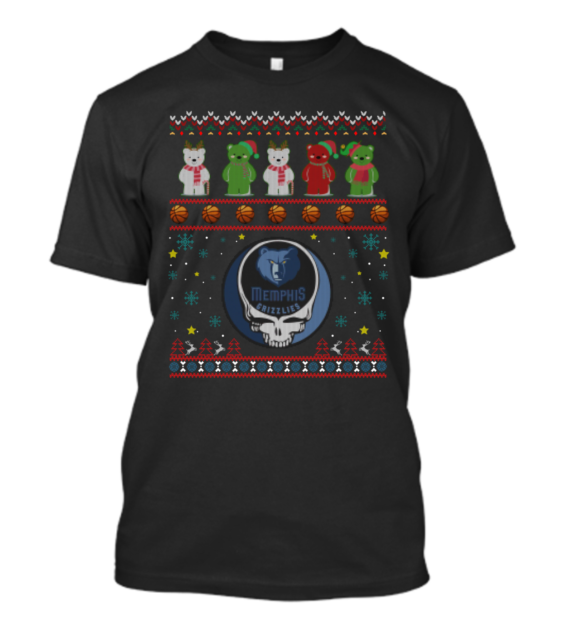 Memphis Grizzlies Bears Grateful Dead Christmas Themed Knit T-Shirt