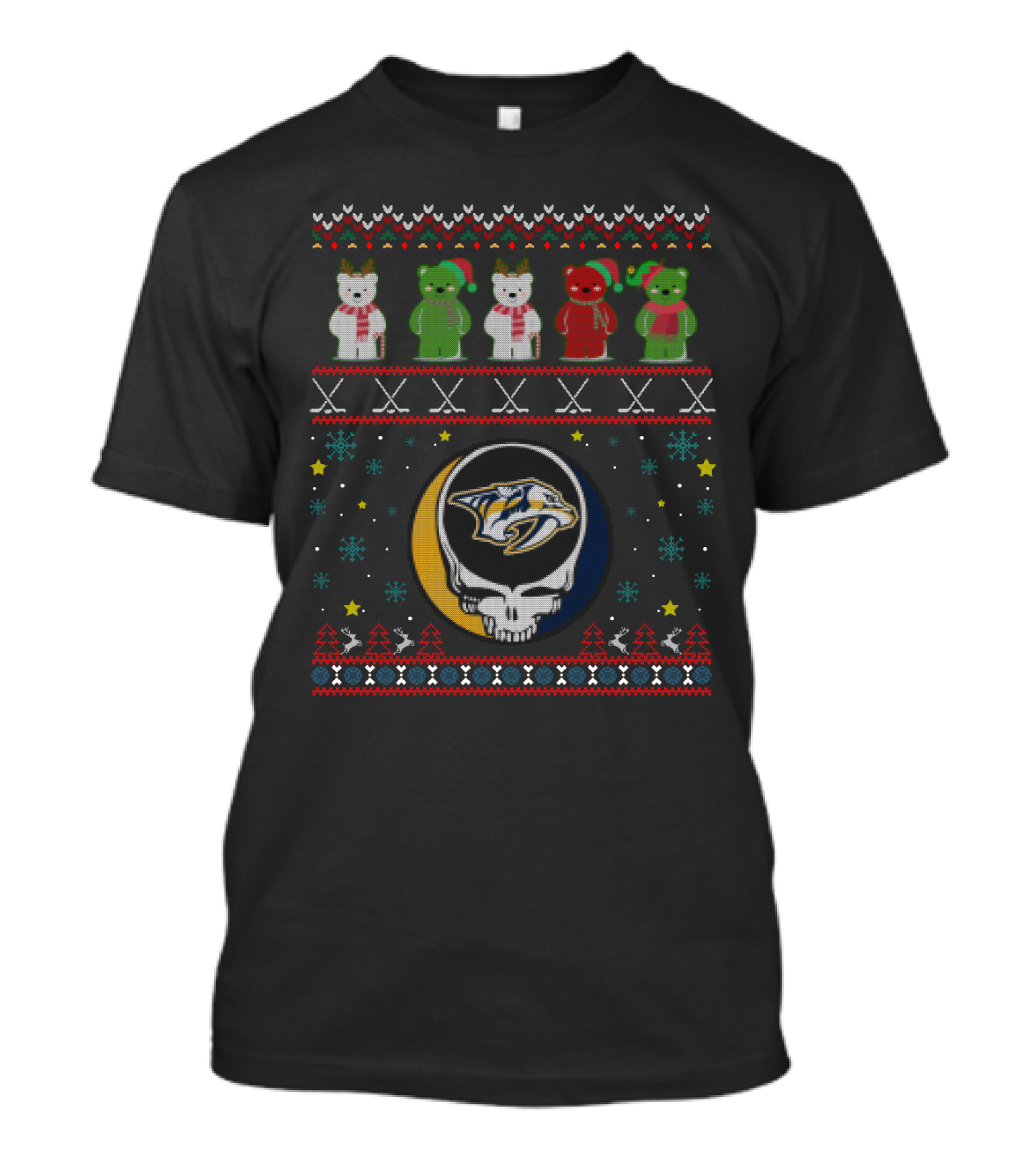 Nashville Predators Grateful Dead Bears Holiday Skull T-Shirt