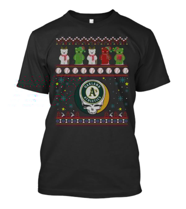 Oakland Athletics Grateful Dead Bears Christmas Baseball T-Shirt