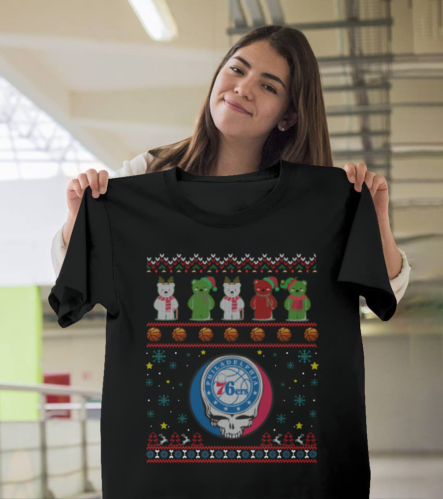Philadelphia 76ers Grateful Dead Bears Christmas T-Shirt
