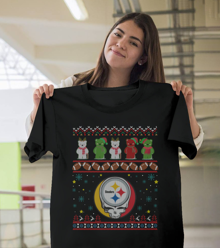 Pittsburgh Steelers Grateful Dead Bears Christmas Holiday T-Shirt